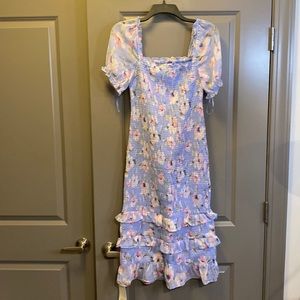 Abercrombie & Fitch Smocked Puff Sleeve Midi Dress